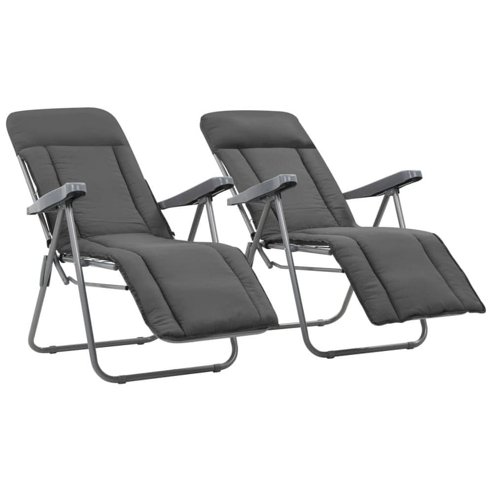 Vidaxl Skladacie záhradné stoličky s podložkami 2 ks, sivé